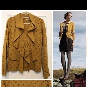 Anthropologie Mustard Polka Dot Ruffle Cardigan